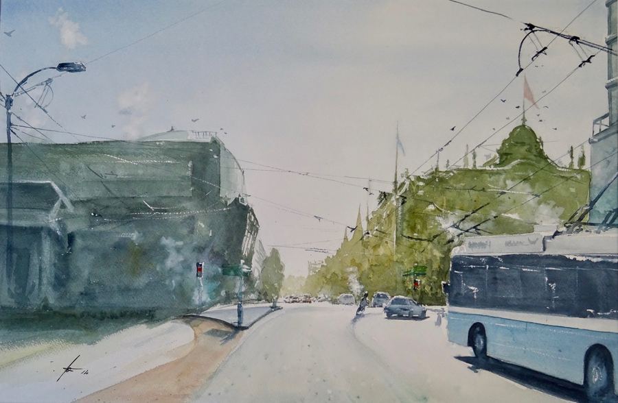 Empty Station, watercolour by Ian Clements