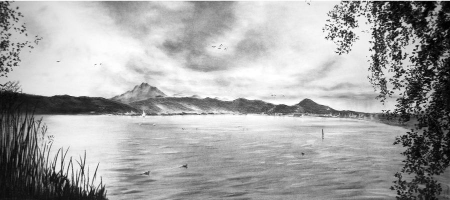 Looking out, charcoal on paper by Ian Clements