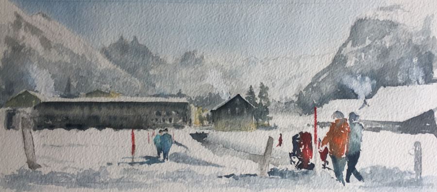 Sunday stroll, watercolour by Ian Clements